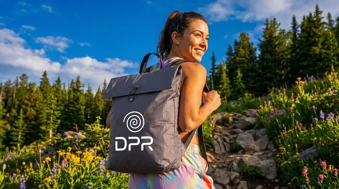 Morral personalizado con logo en una caminata